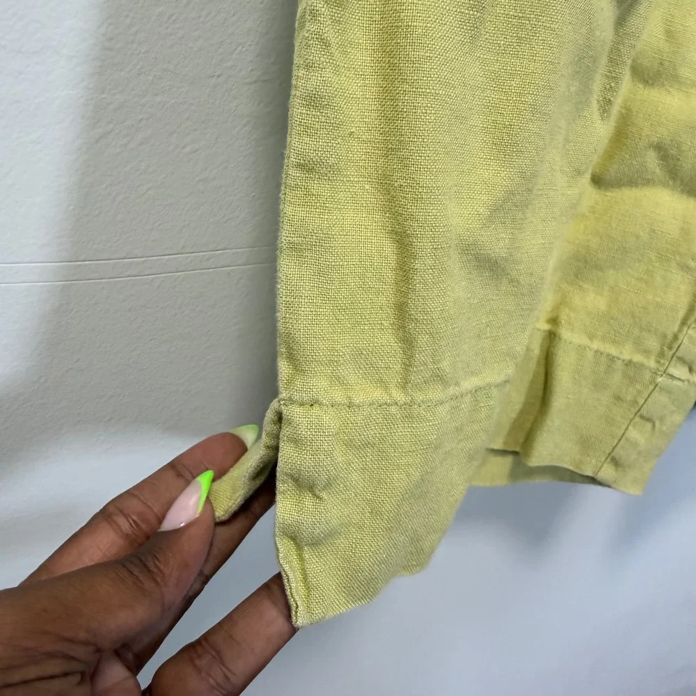 J.Jill Womens Medium Green 100% Linen Elastic Waist Crop Wide Leg Pants - Picture 3 of 8